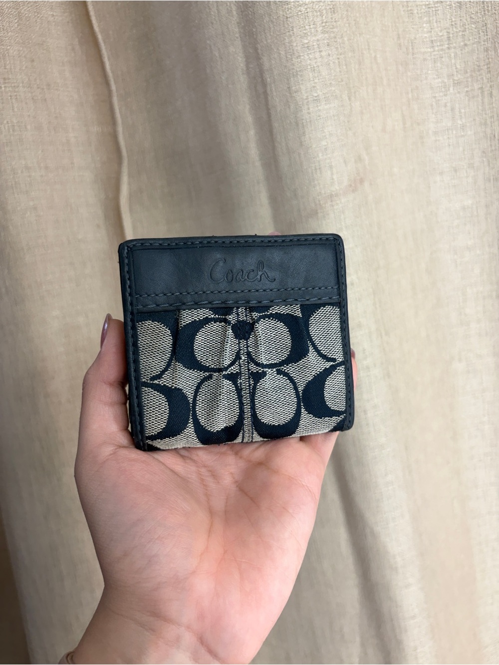 Coach Mini Signature Canvas Card Wallet in Black/Tan